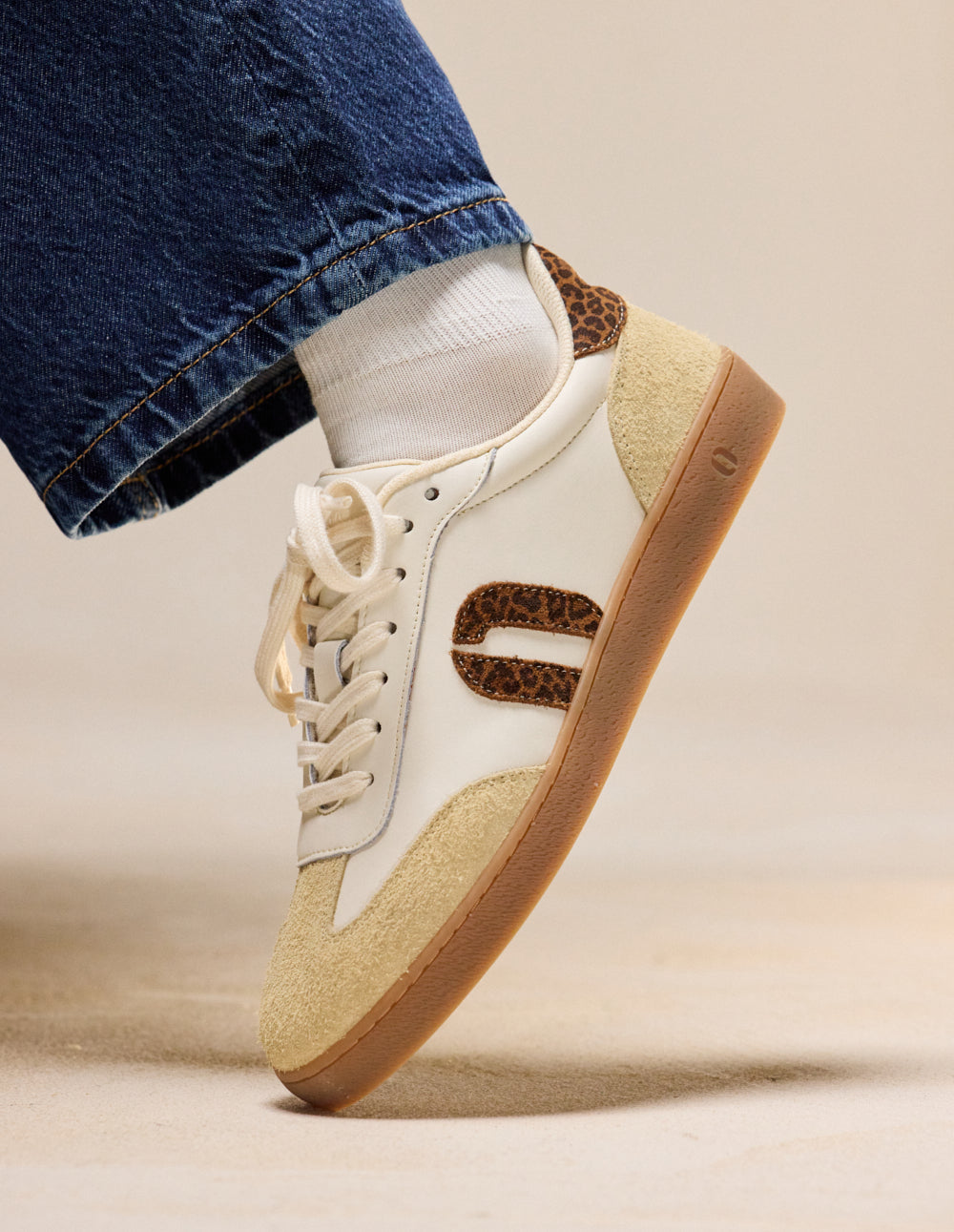 Baskets basses Lucia - Suède effiloché écru léopard