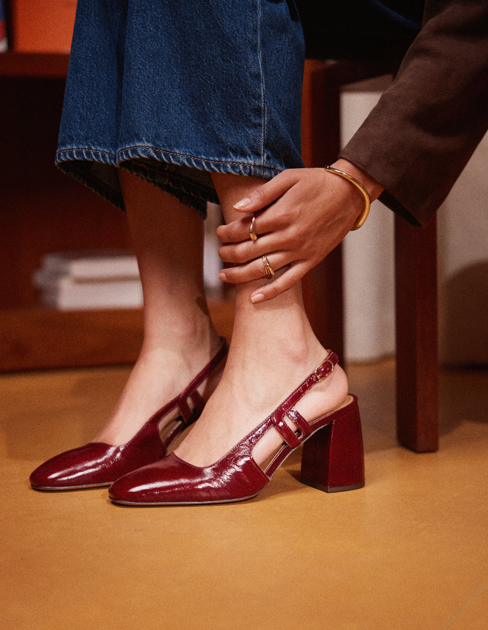 Escarpins Marcie - Cuir plissé verni bordeaux