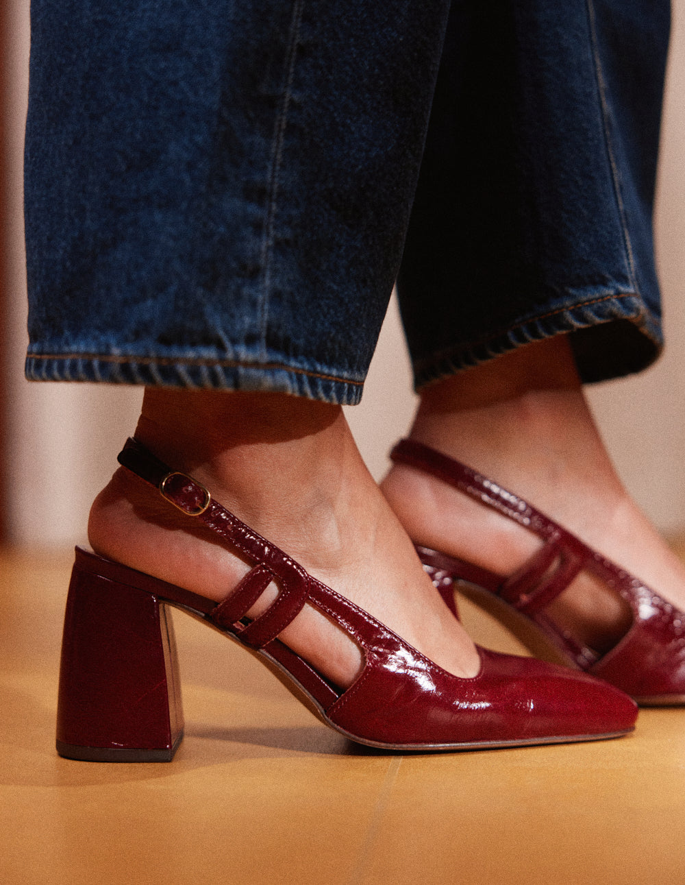 Escarpins Marcie - Cuir plissé verni bordeaux