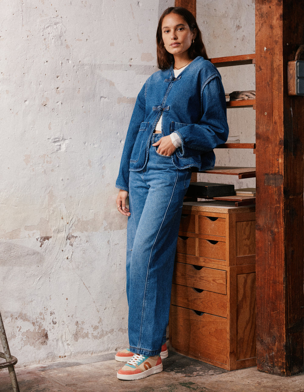 Baskets basses Nora - Brique beige turquoise