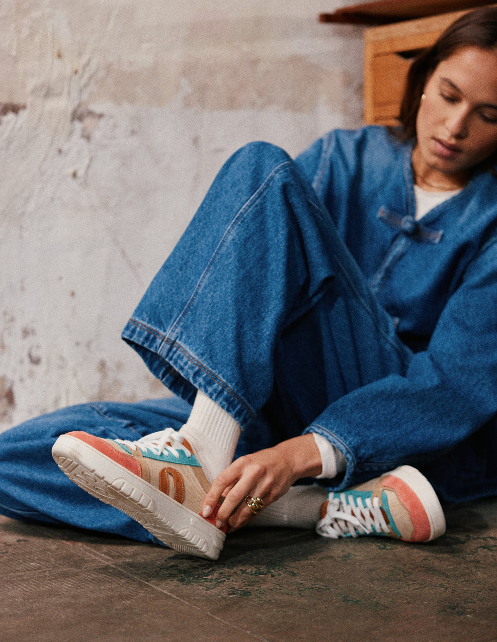 Baskets basses Nora - Brique beige turquoise