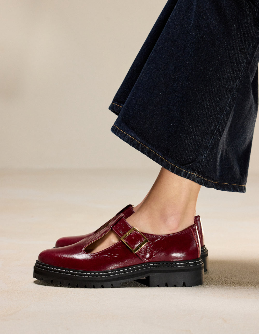 Derbies Romane - Cuir plissé verni bordeaux