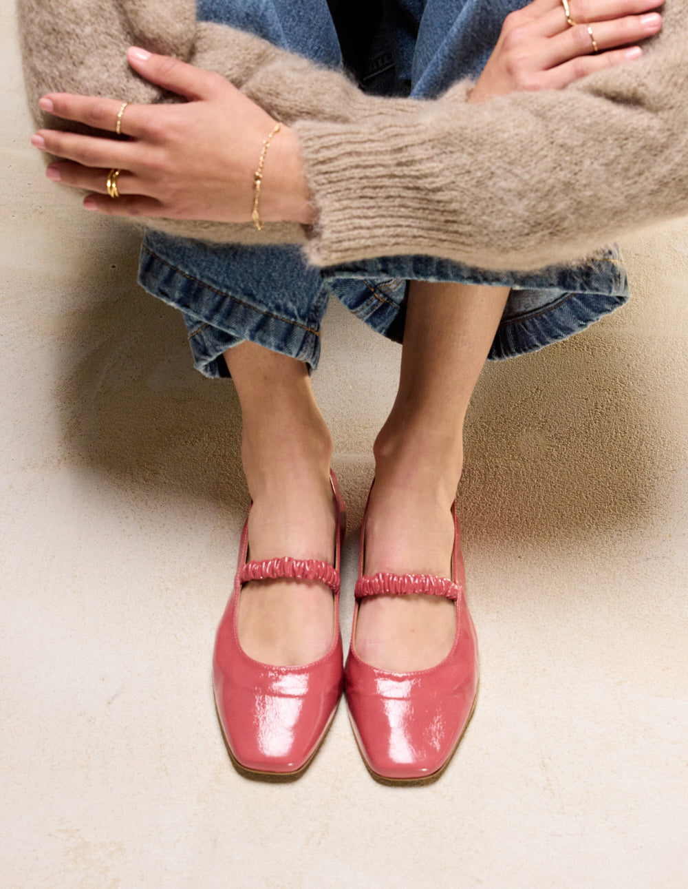 Ballerines Serra - Cuir plissé verni rose