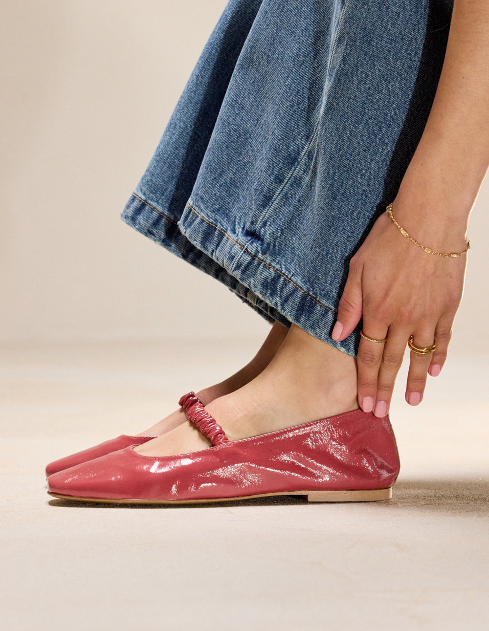 Ballerines Serra - Cuir plissé verni rose