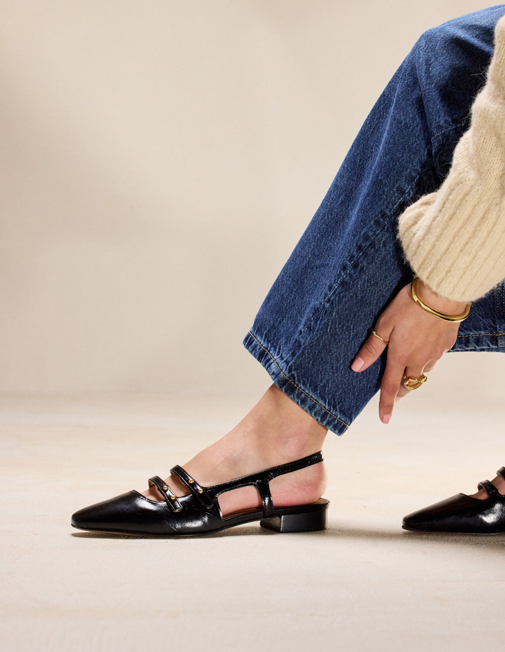 Ballerines Soli - Cuir plissé noir