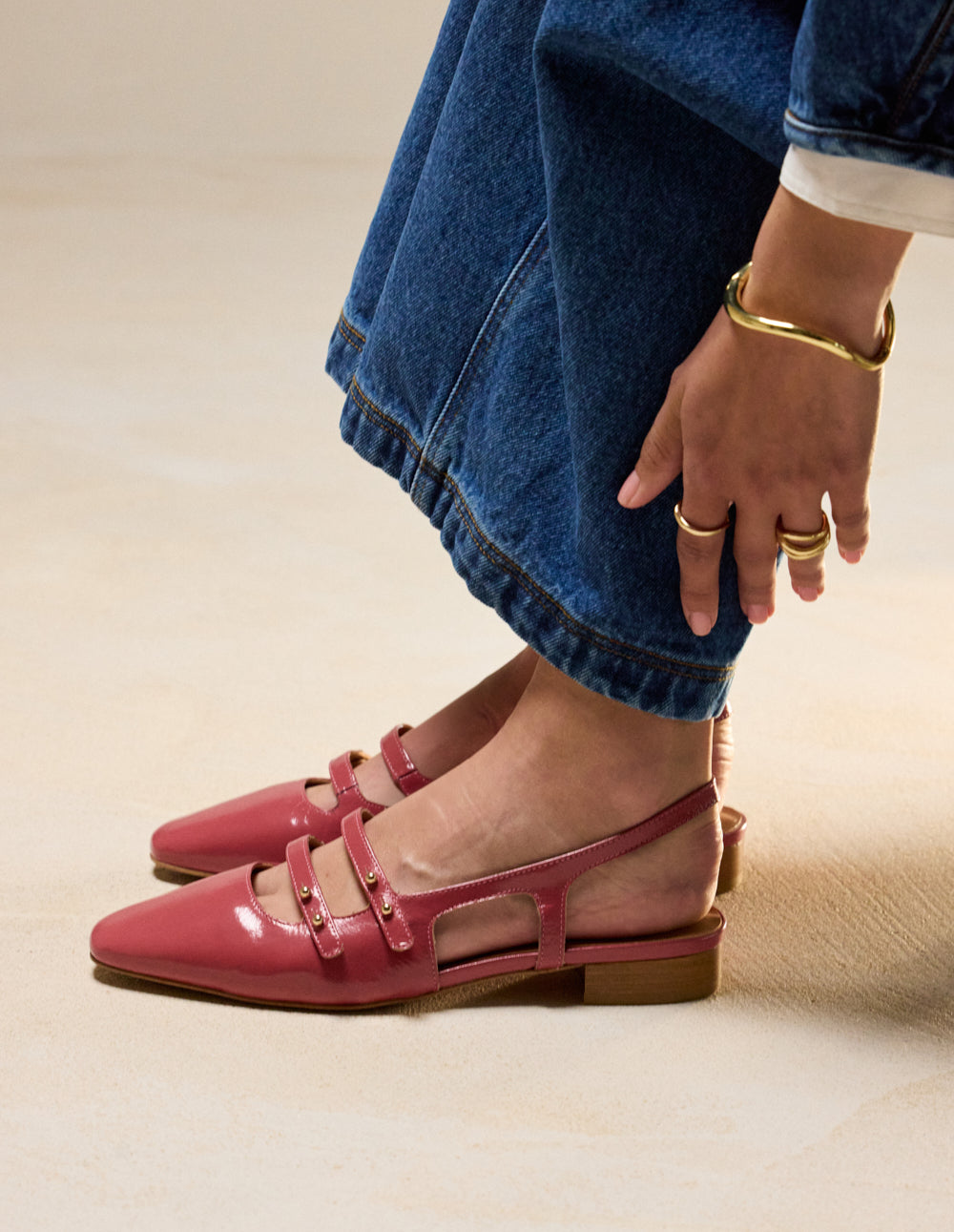 Ballerines Soli - Cuir plissé verni rose