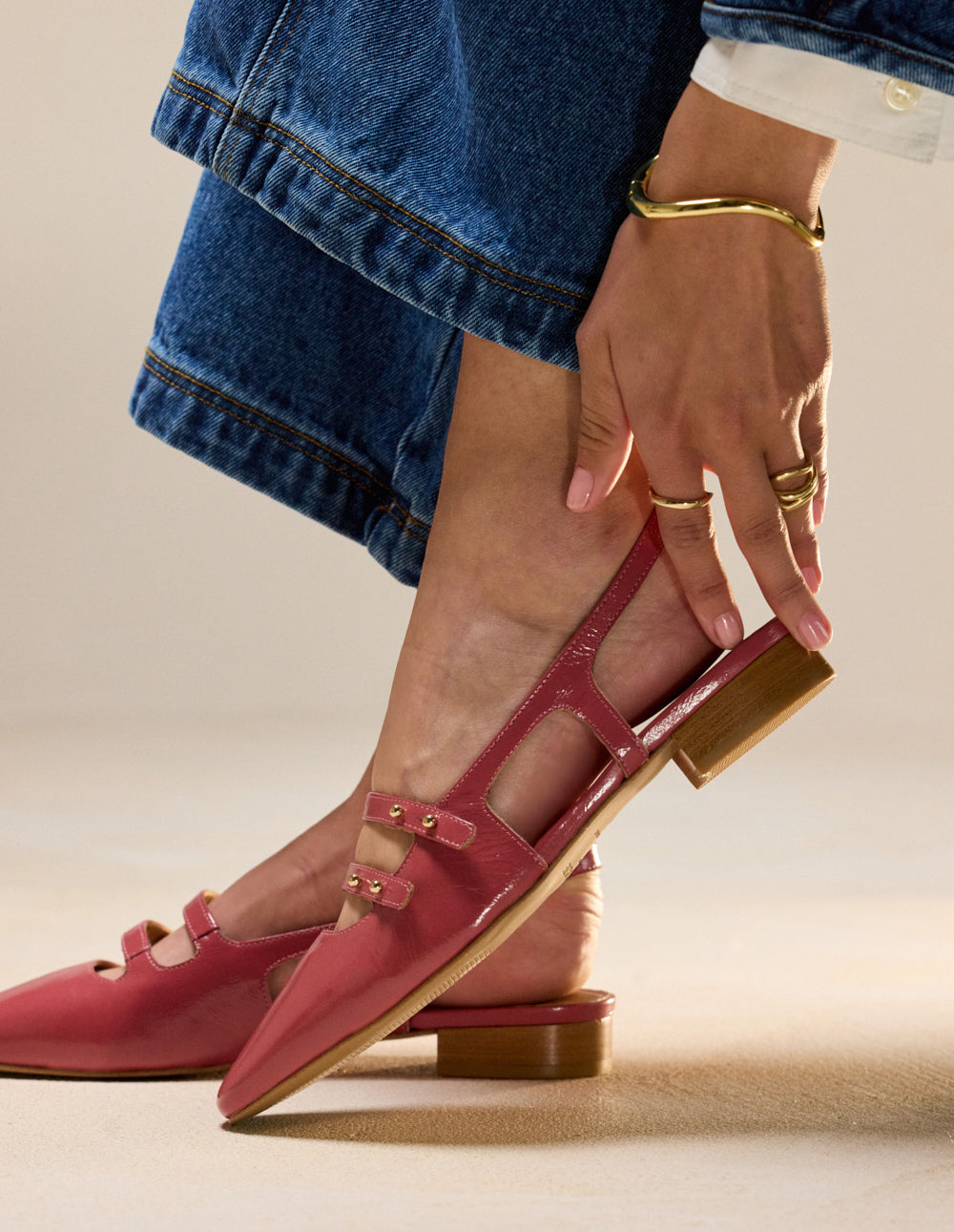 Ballerines Soli - Cuir plissé verni rose