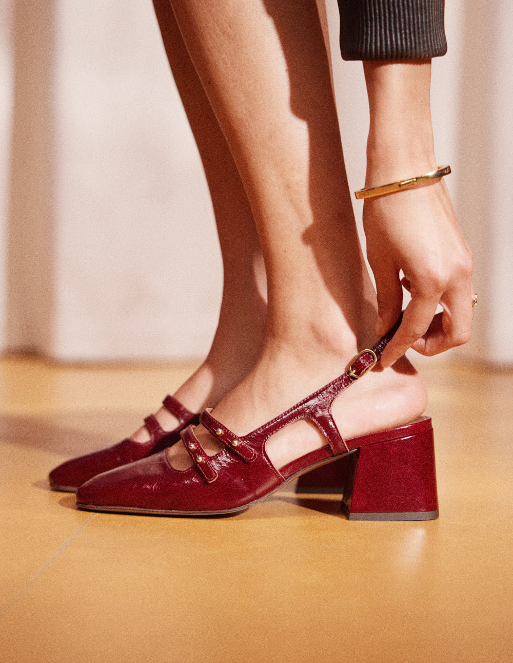 Escarpins Soline - Cuir plissé verni bordeaux