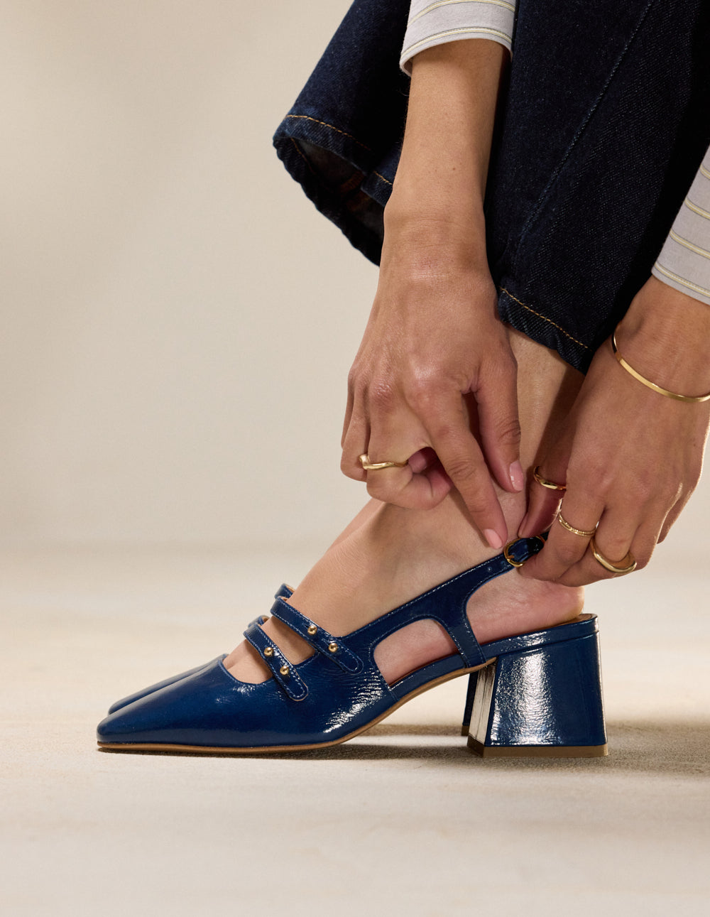 Escarpins Soline - Cuir plissé verni cobalt