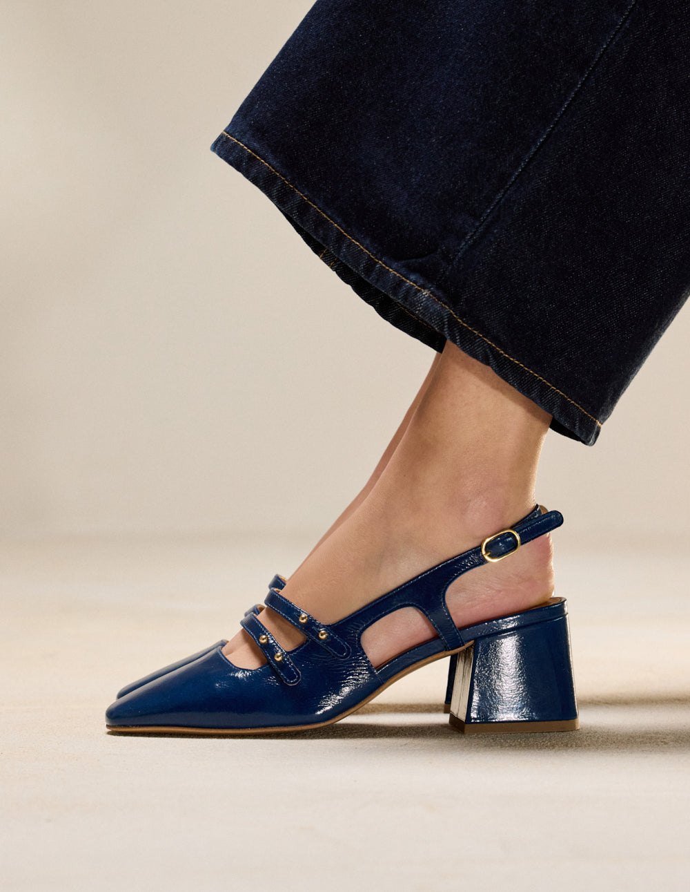 Escarpins Soline - Cuir plissé verni cobalt