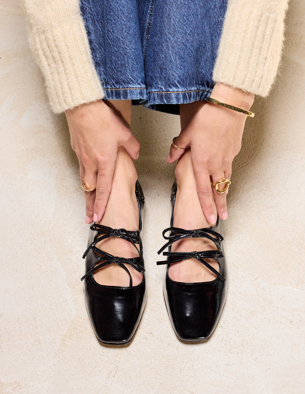 Ballerines Tula - Cuir plissé noir