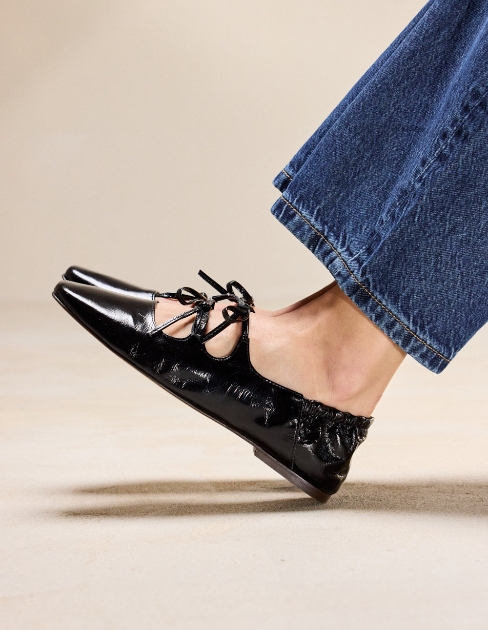 Ballerines Tula - Cuir plissé noir