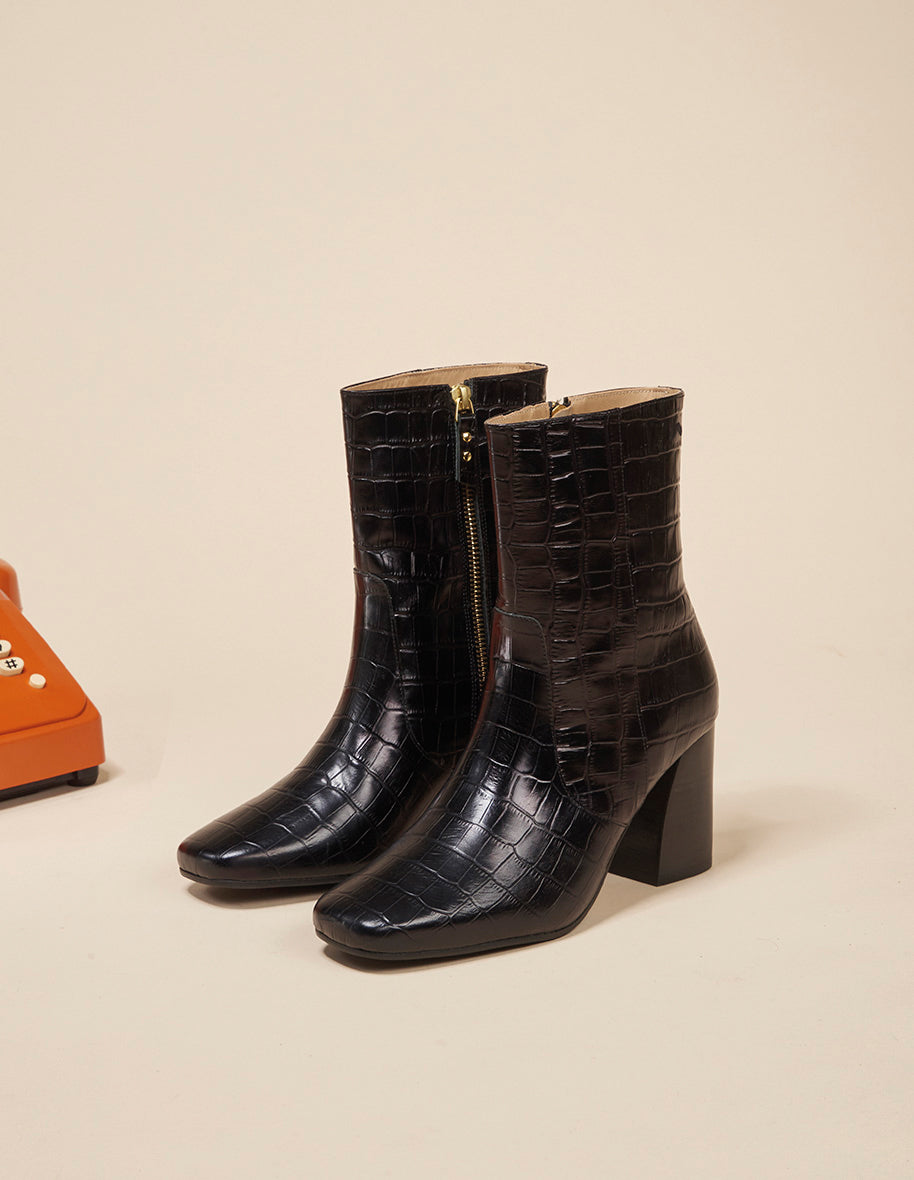 Irene heeled ankle boots Croco XL Black