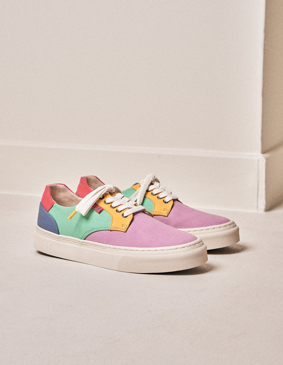 Low top trainers Alexandra Mauve yellow green canvas