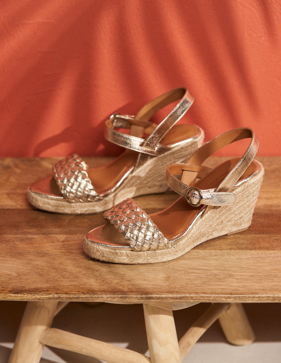 Espadrilles compensees Ambre Cuir graine champagne