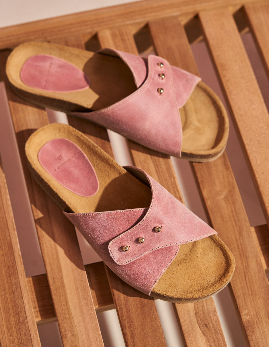 Pink suede mules shop