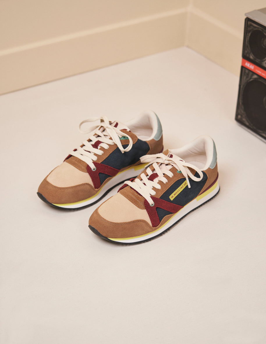 Baskets basses Andre Suede taupe creme bordeaux
