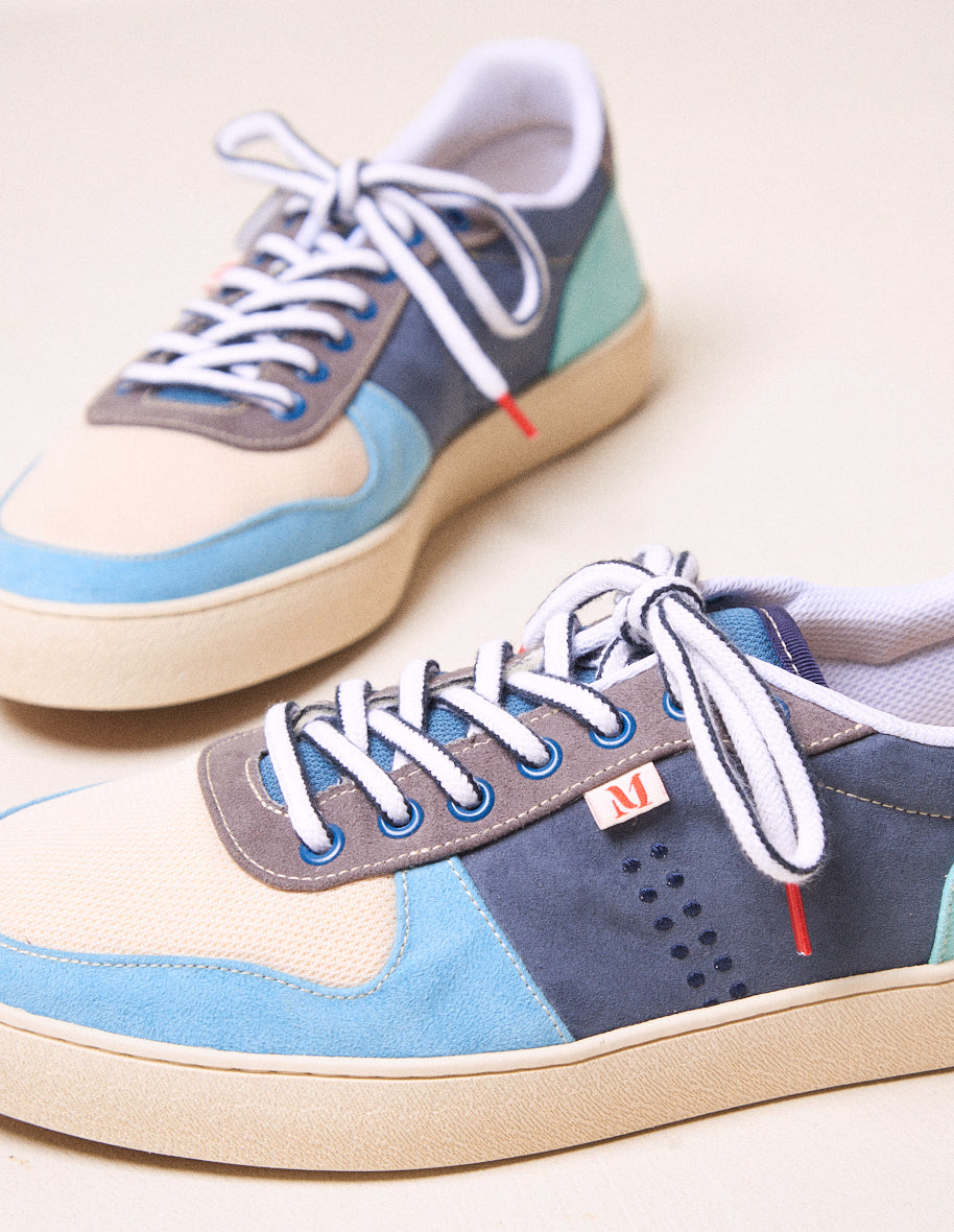 Baskets basses Arthur - Suède vegan et mesh bleu gris blanc