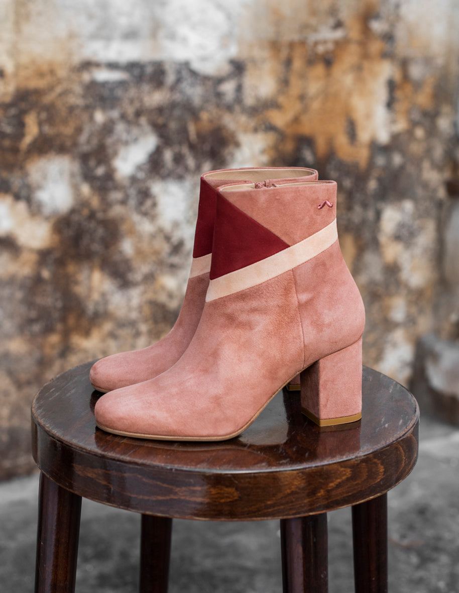 Bottines à talons Léonie - Suède Saumon Bordeaux
