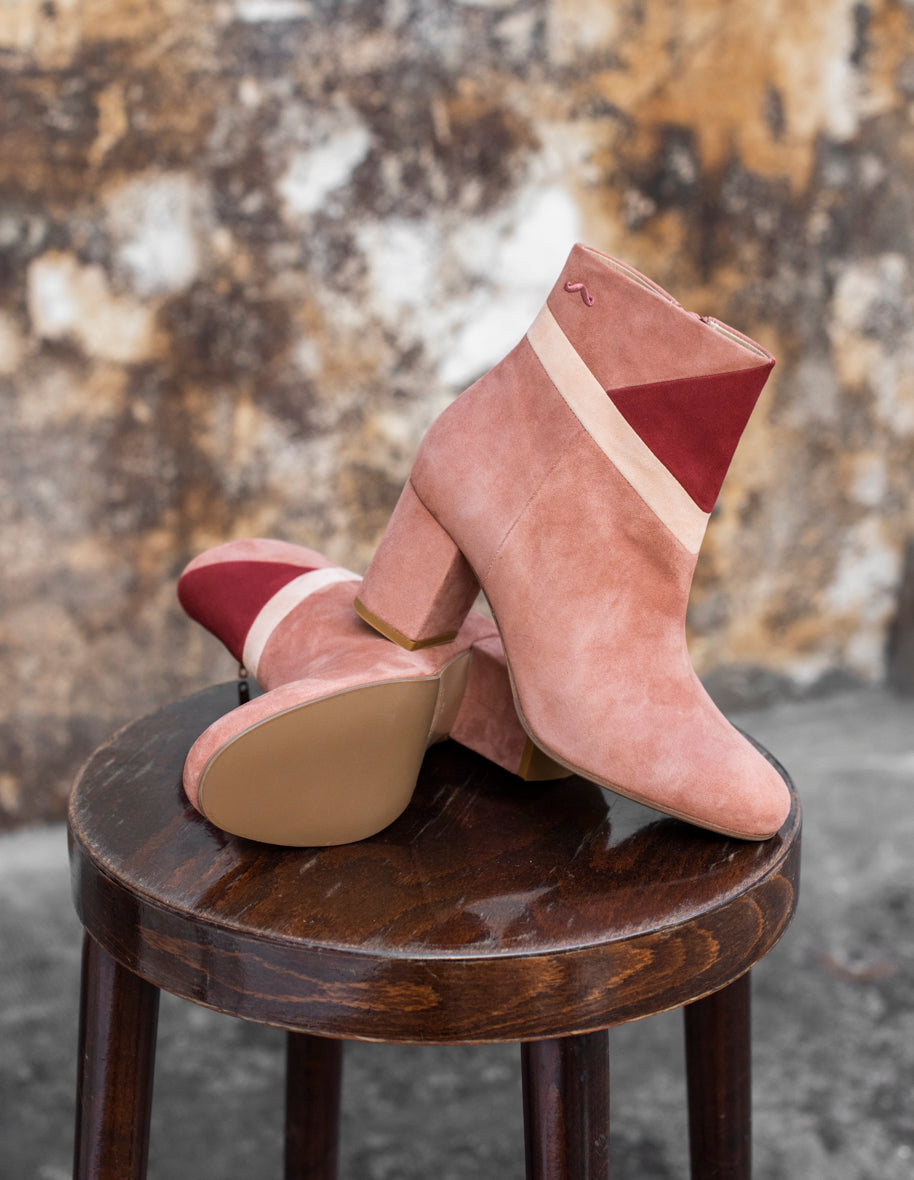 Bottines à talons Léonie - Suède Saumon Bordeaux