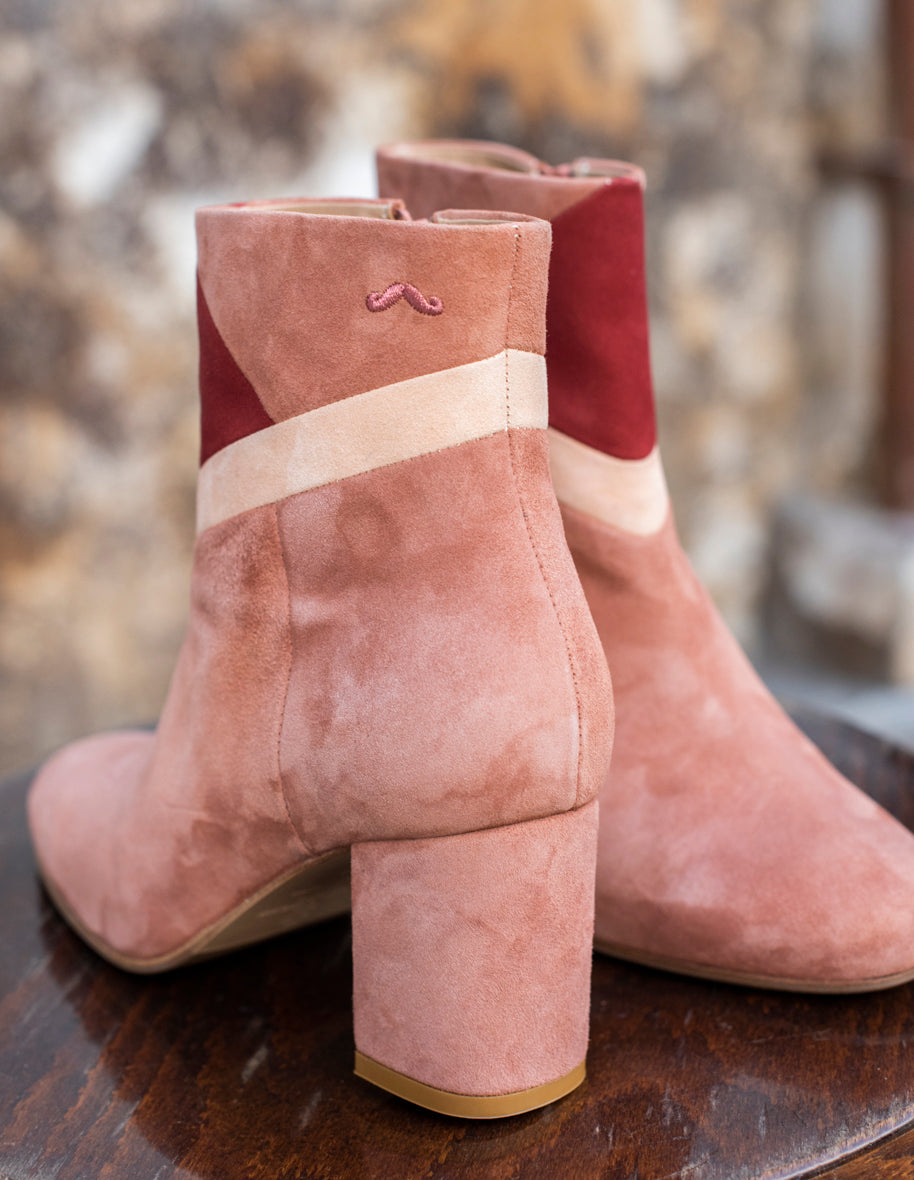 Bottines à talons Léonie - Suède Saumon Bordeaux
