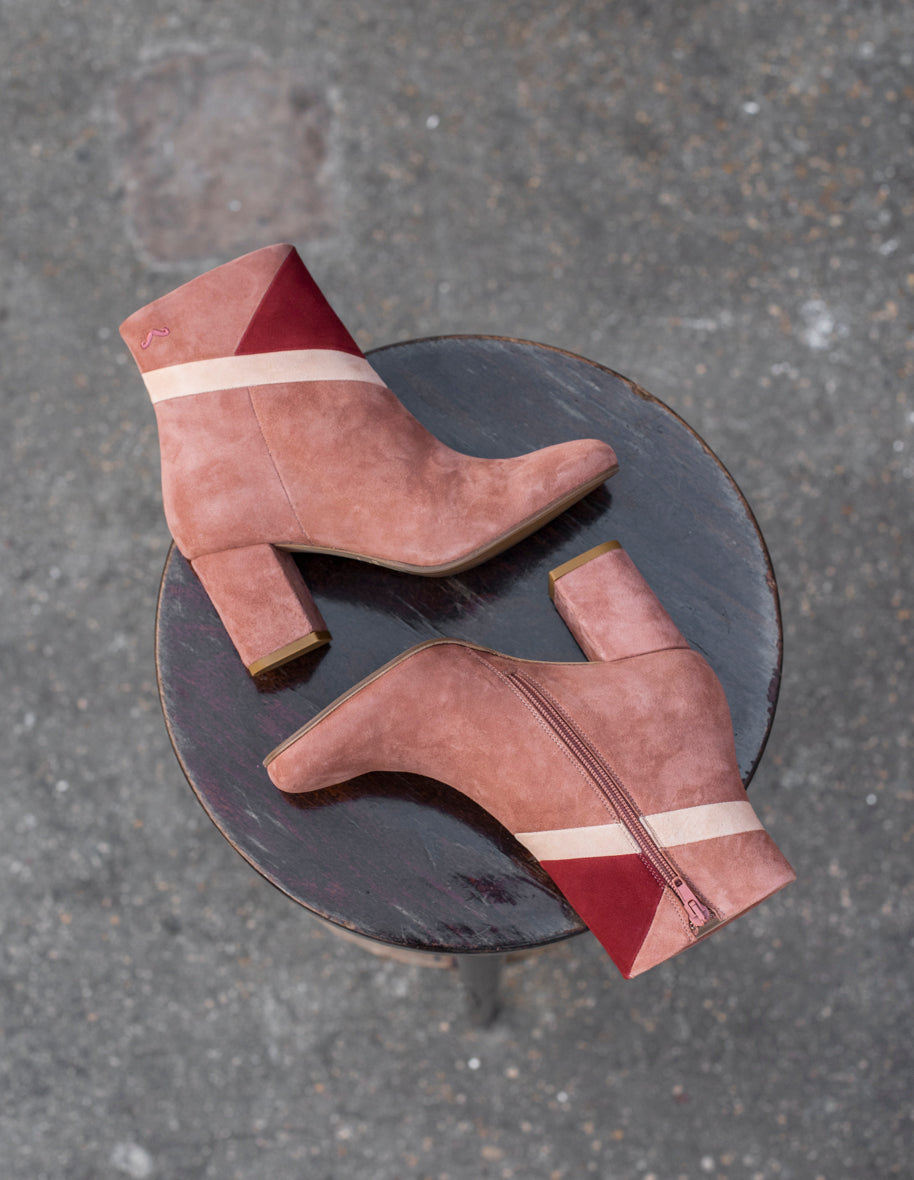 Bottines à talons Léonie - Suède Saumon Bordeaux