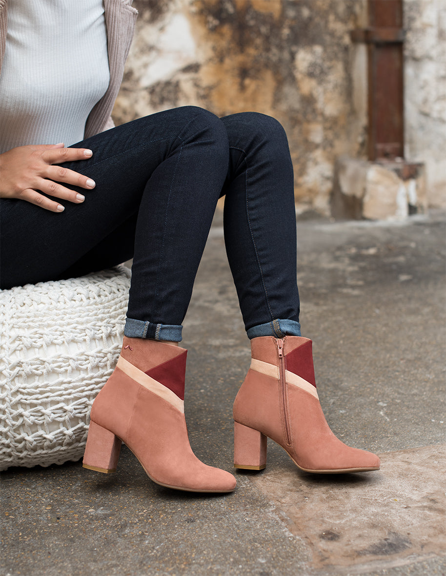 Bottines à talons Léonie - Suède Saumon Bordeaux