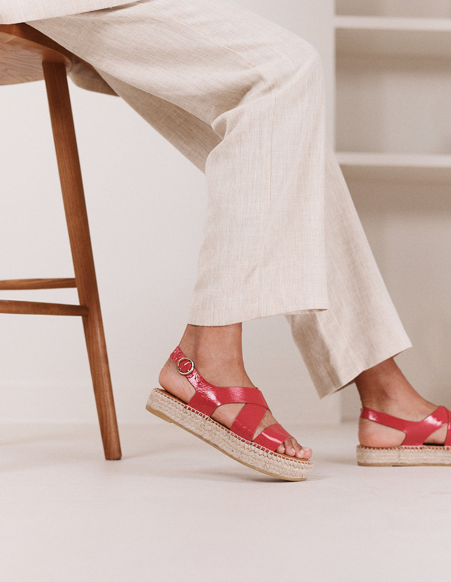 Wedges Chantal - Fuchsia pleated leather