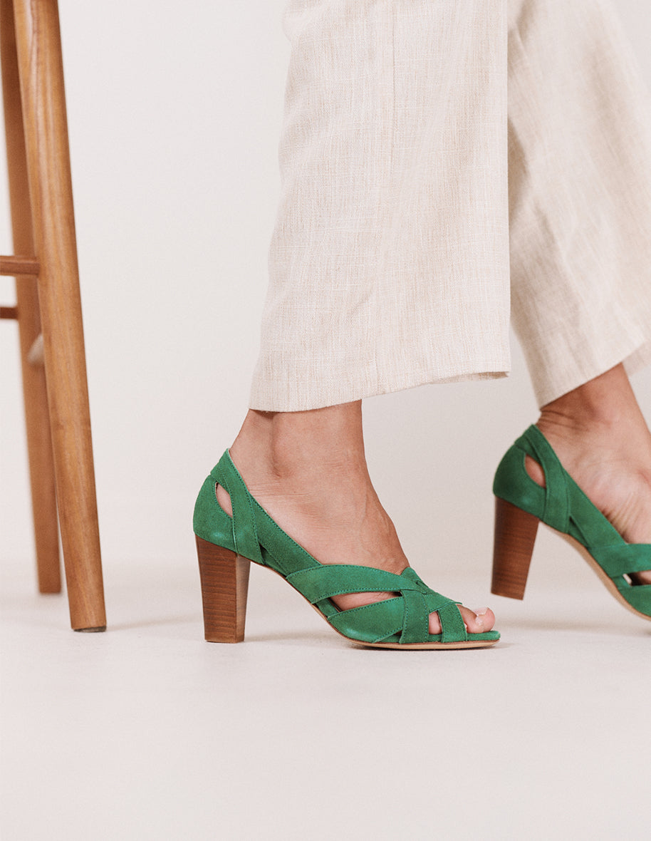 Heeled sandals Clémentine H - Green suede