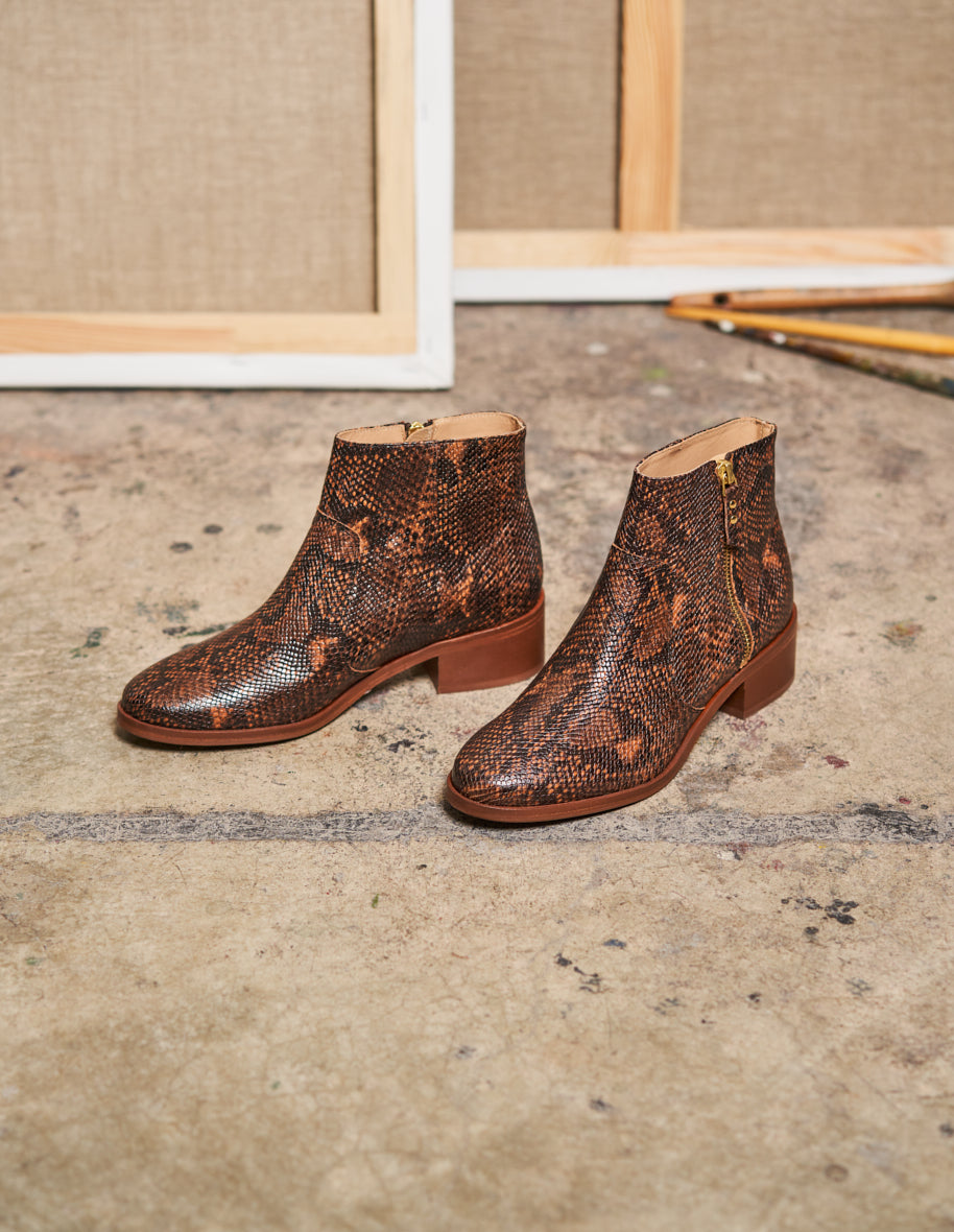 Bottines plates Coline - Python marron