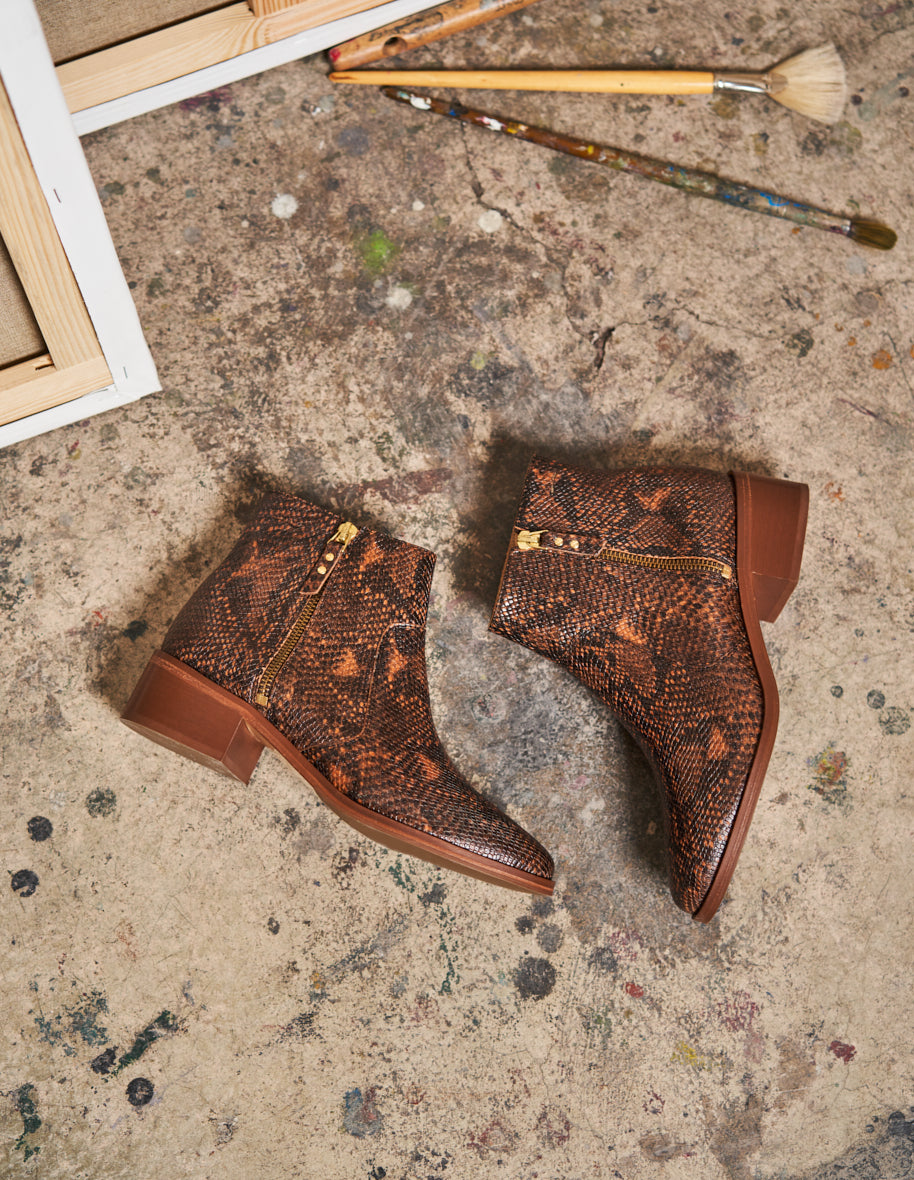 Bottines plates Coline - Python marron