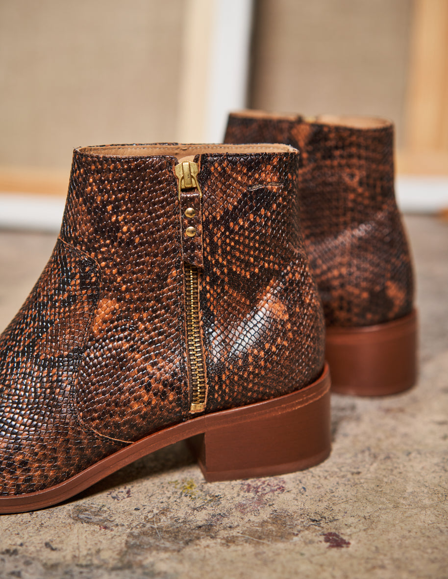 Bottines plates Coline - Python marron