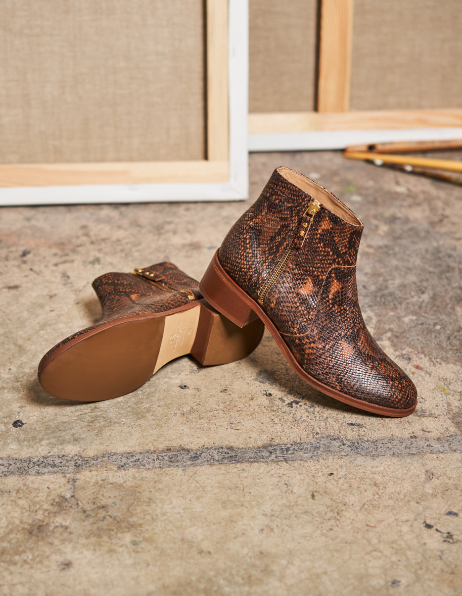 Bottines plates Coline - Python marron