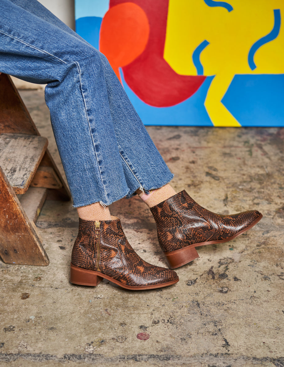 Bottines plates Coline - Python marron