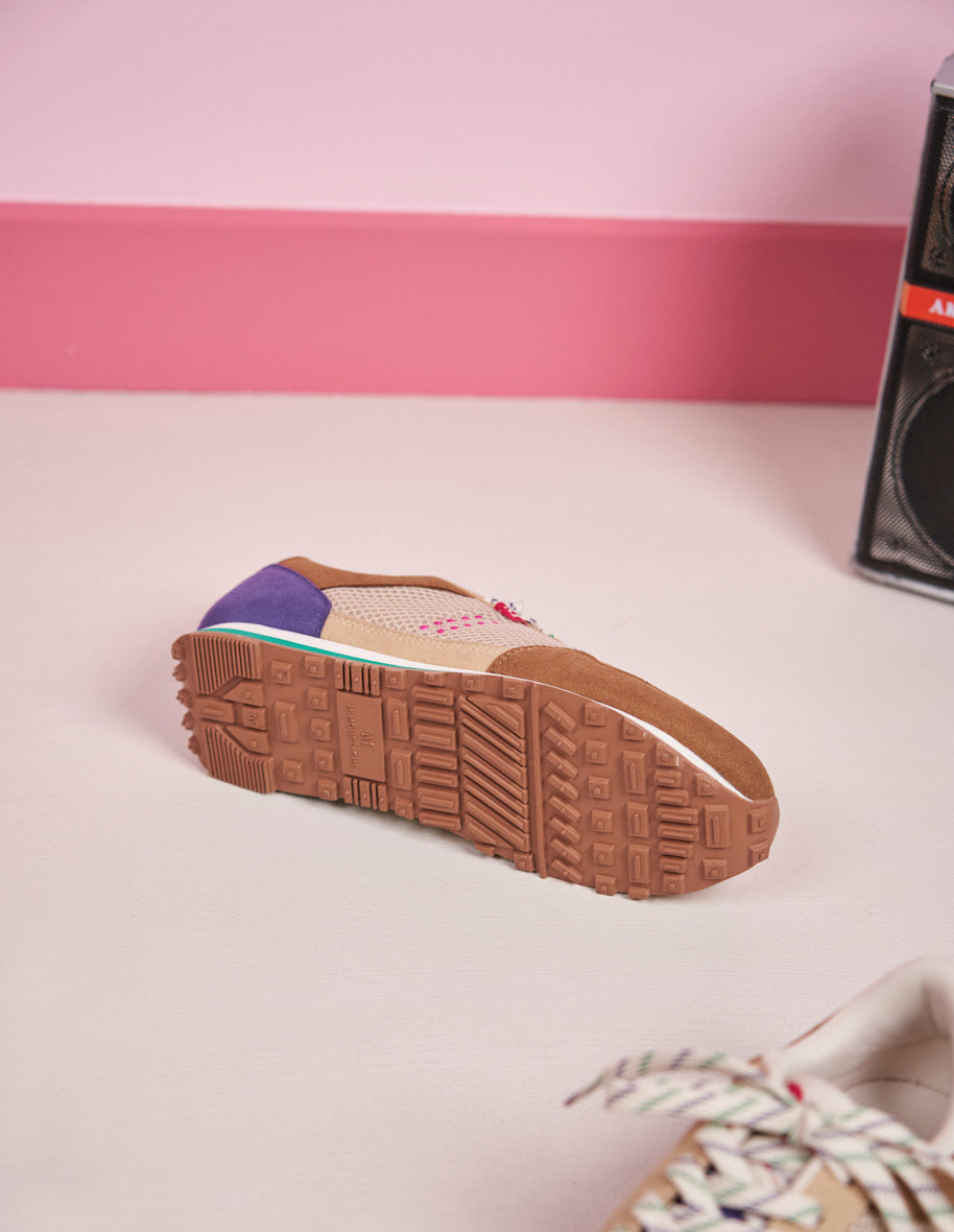 Baskets basses Gabrielle - Suède vegan et mesh taupe vert crème