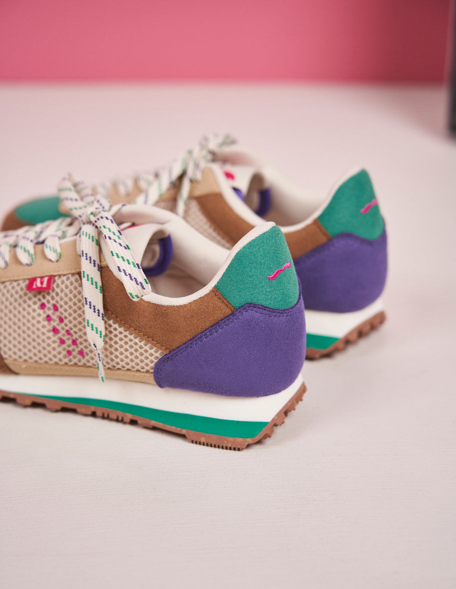 Baskets basses Gabrielle - Suède vegan et mesh taupe vert crème