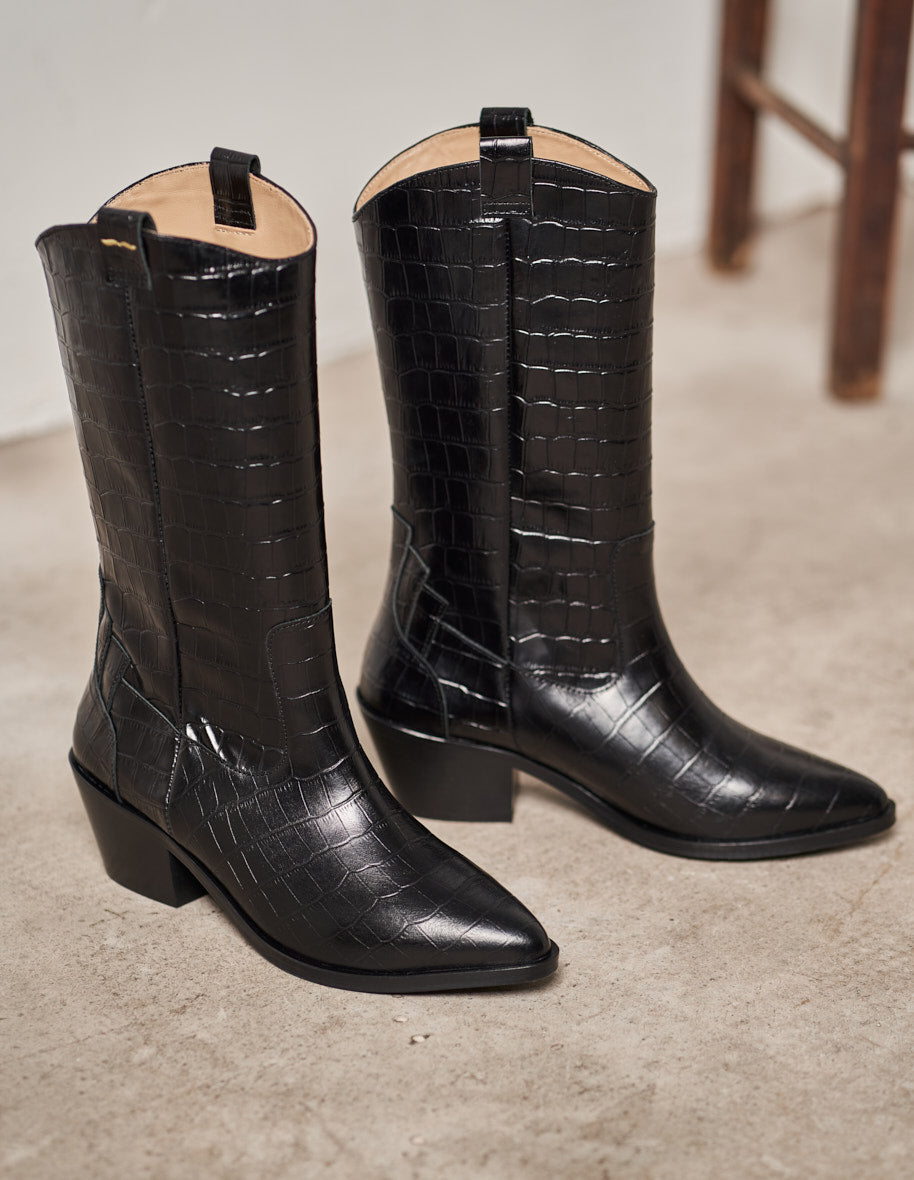 Jade boots Black Croco leather