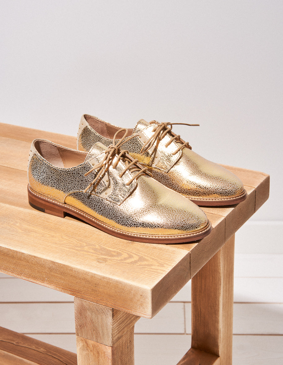 Derbies Laurette Cuir Craquele Dore