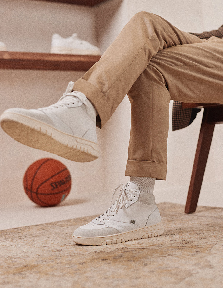 Baskets montantes Leopold - Cuir et suède blanc gris