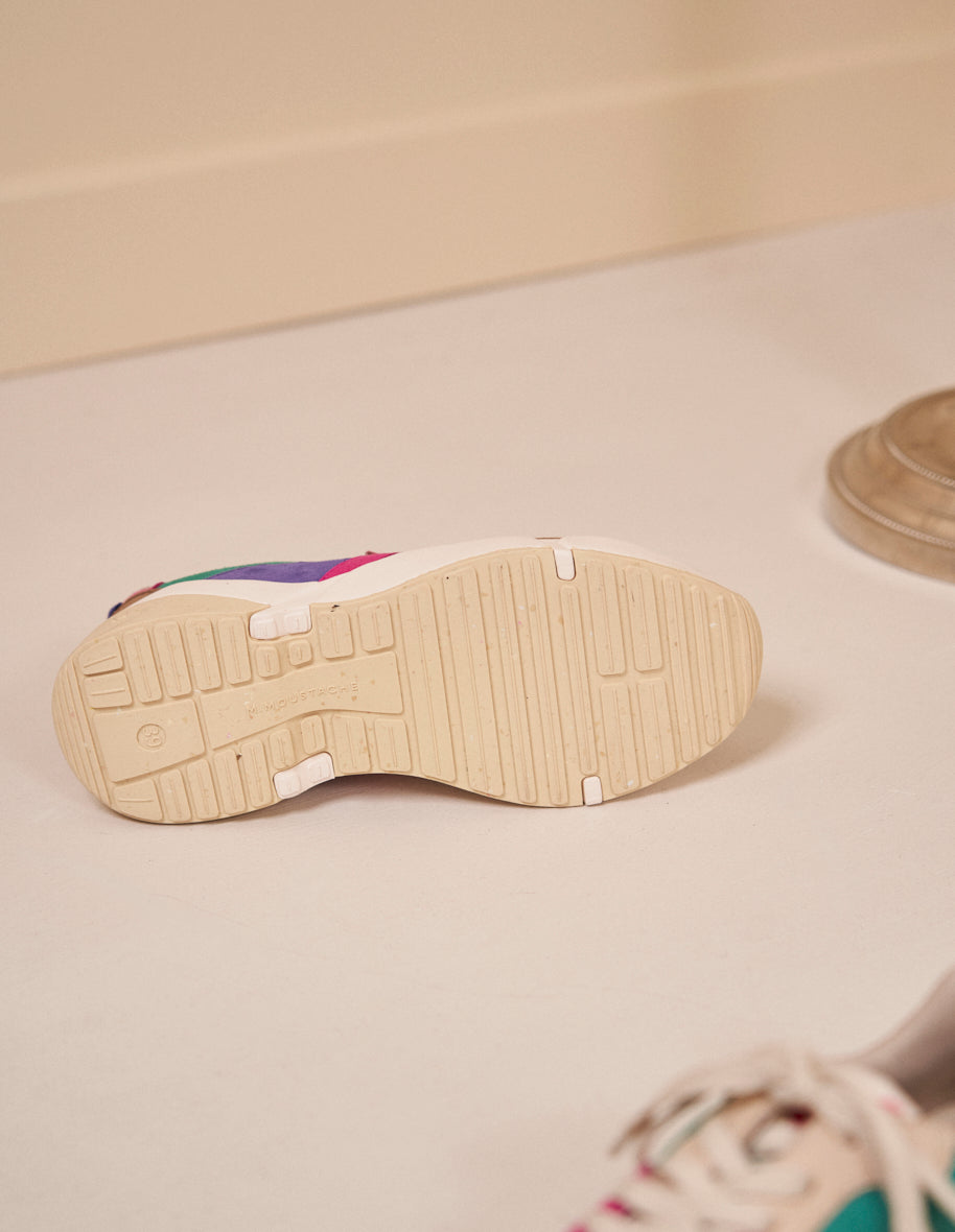 Baskets basses Lison - Suède vegan taupe violet fuchsia