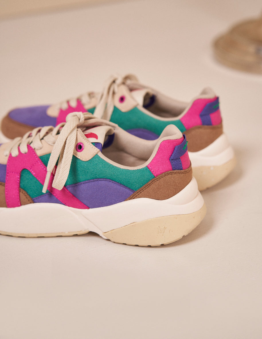 Baskets basses Lison - Suède vegan taupe violet fuchsia