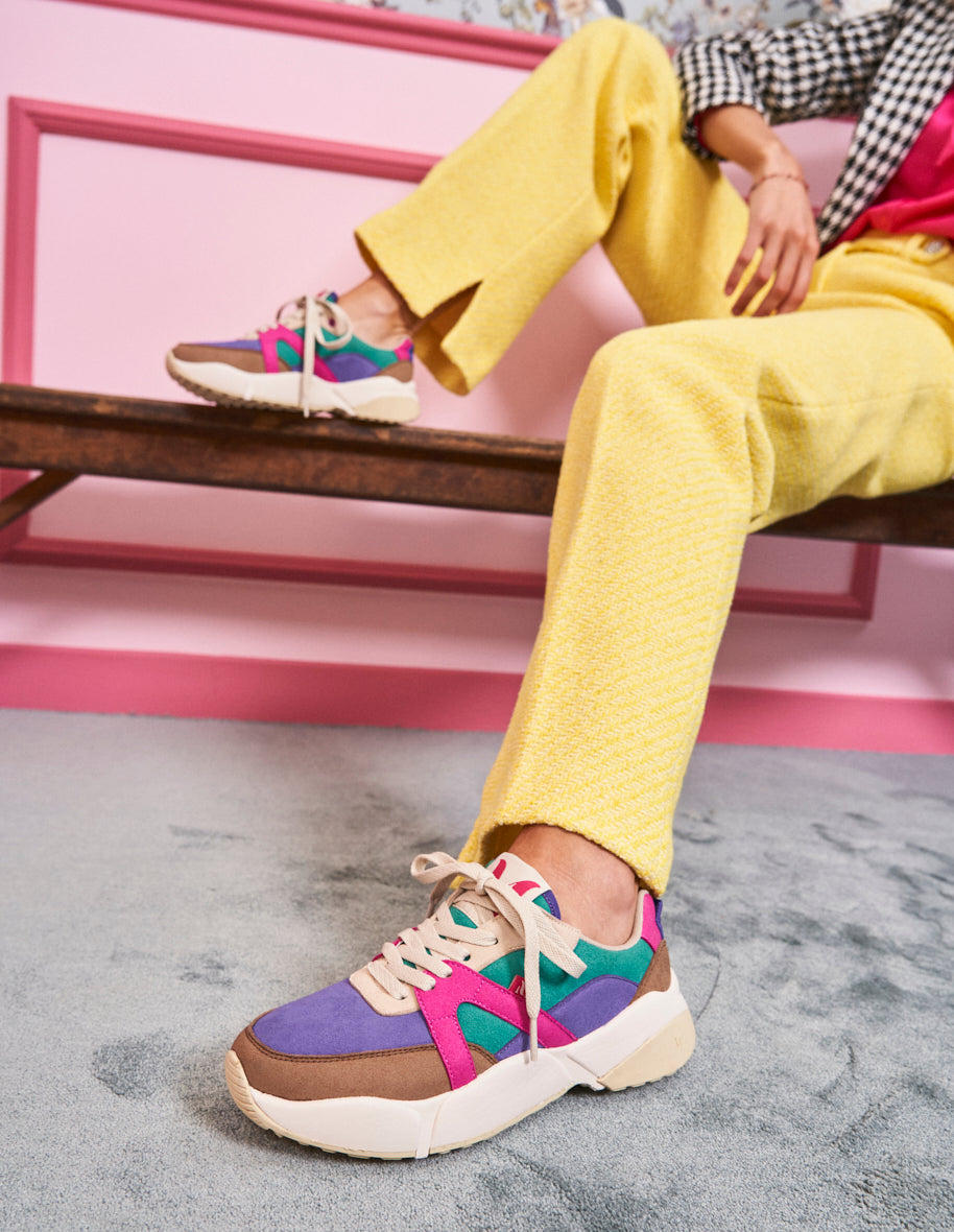 Baskets basses Lison - Suède vegan taupe violet fuchsia