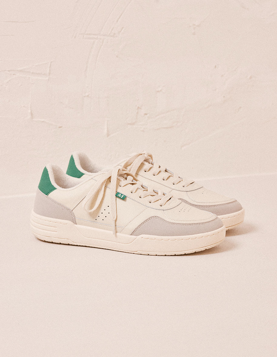 Low top trainers Mael Ecru and green recycled leather and vegan suede