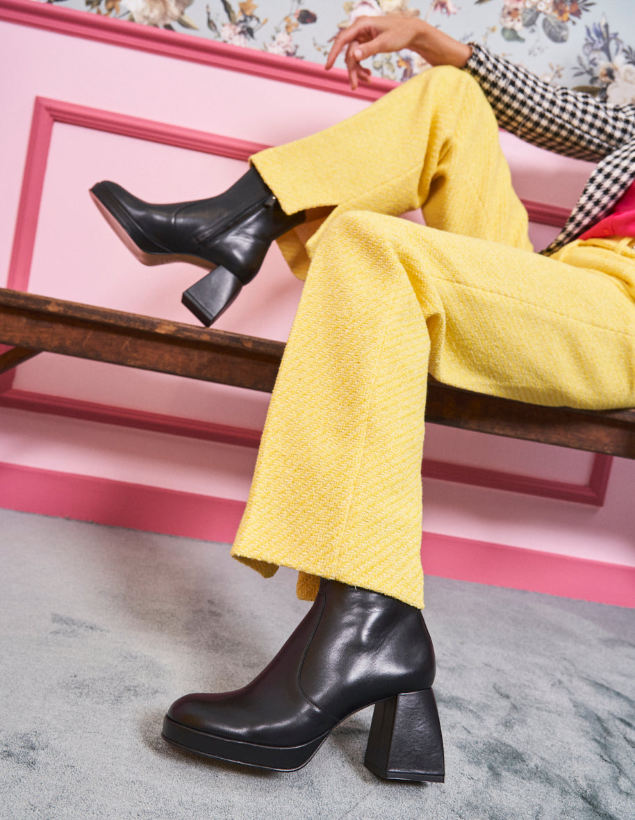 Bottines à talons Marina - Cuir noir