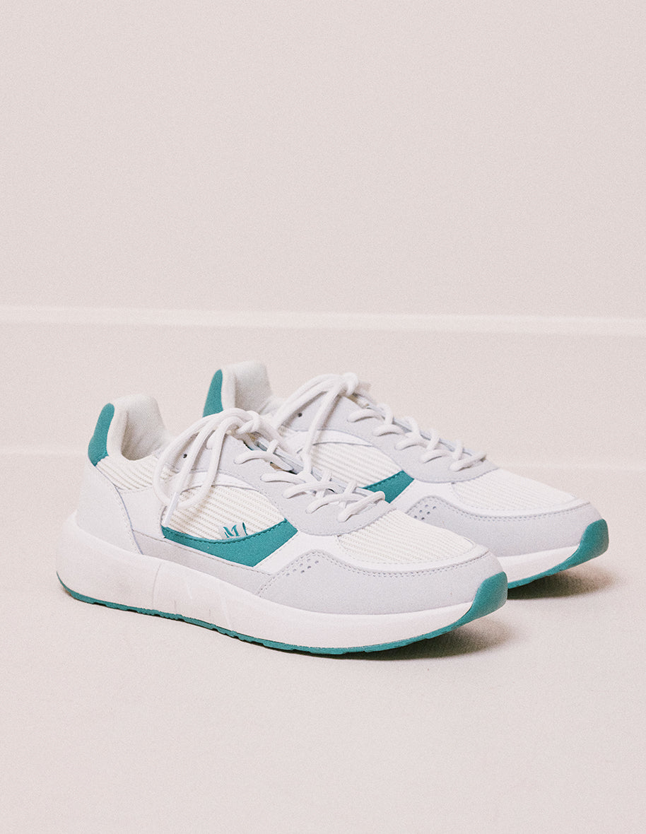 Baskets basses Marion - Cuir recyclé et suède vegan blanc vert