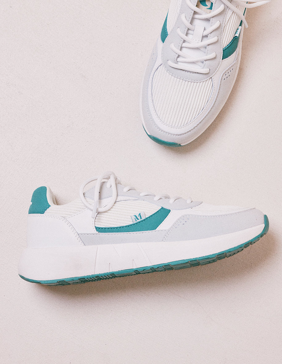 Baskets basses Marion - Cuir recyclé et suède vegan blanc vert