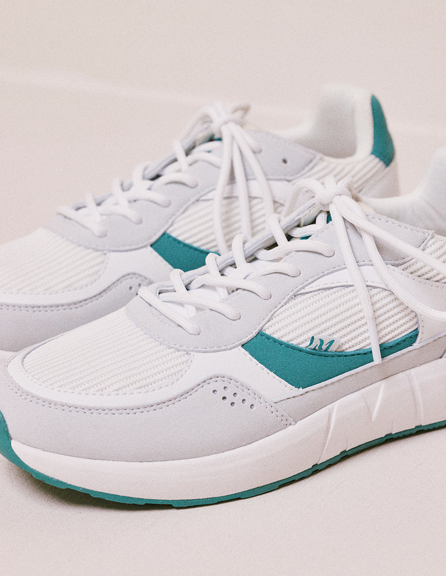 Baskets basses Marion - Cuir recyclé et suède vegan blanc vert