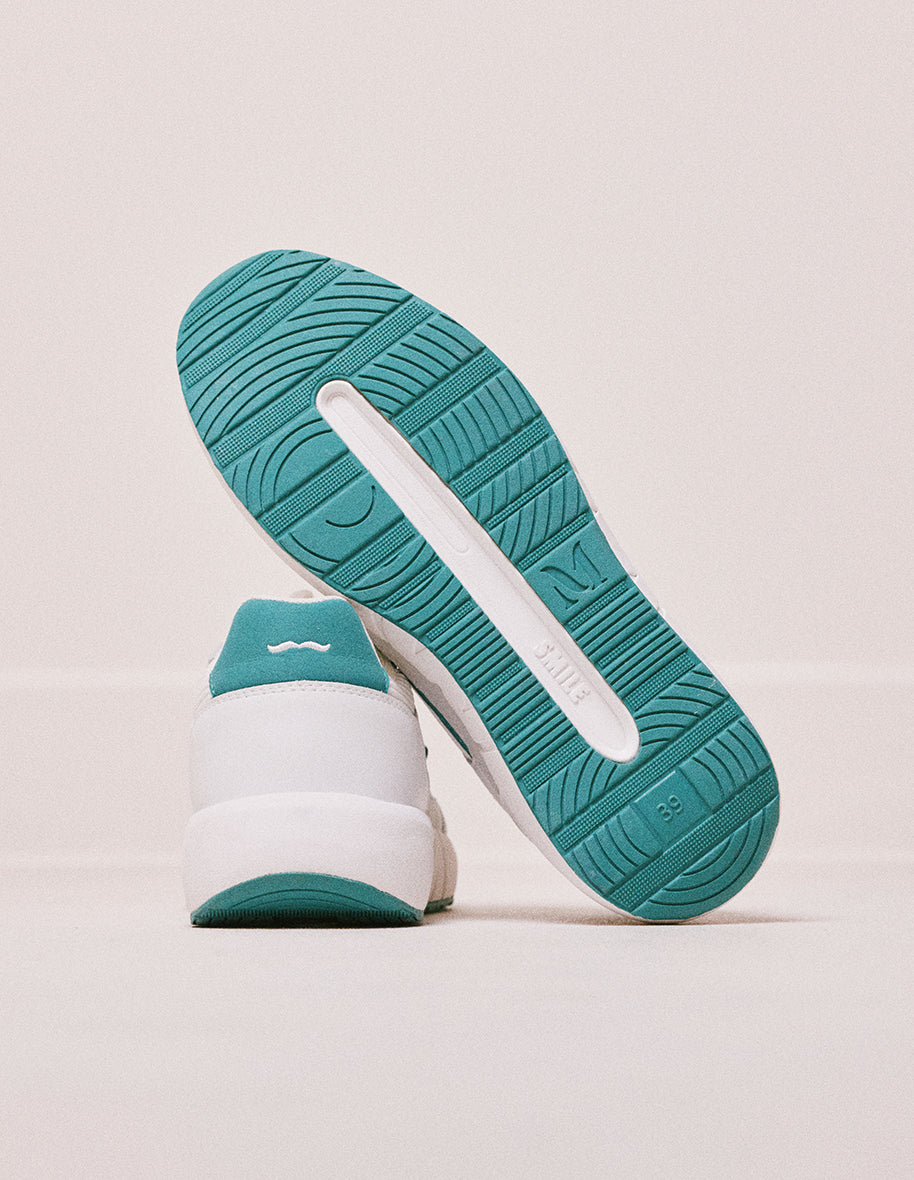 Baskets basses Marion - Cuir recyclé et suède vegan blanc vert