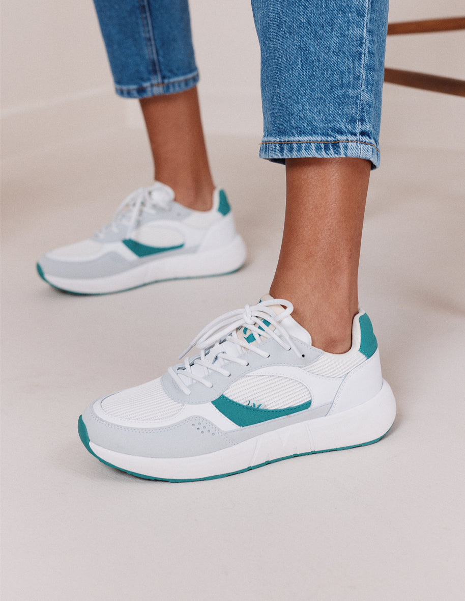 Baskets basses Marion - Cuir recyclé et suède vegan blanc vert