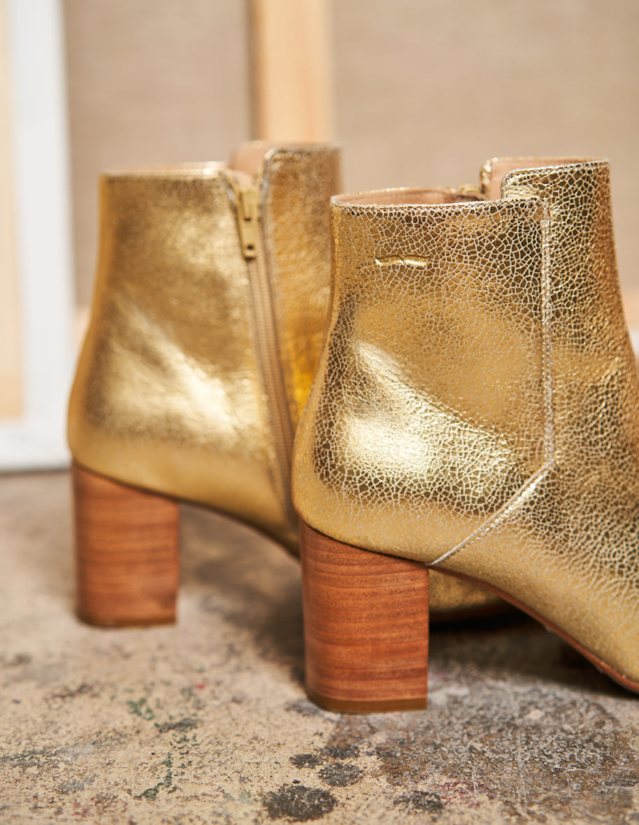 Bottines à talons Mathilde H - Cuir Craquelé Doré